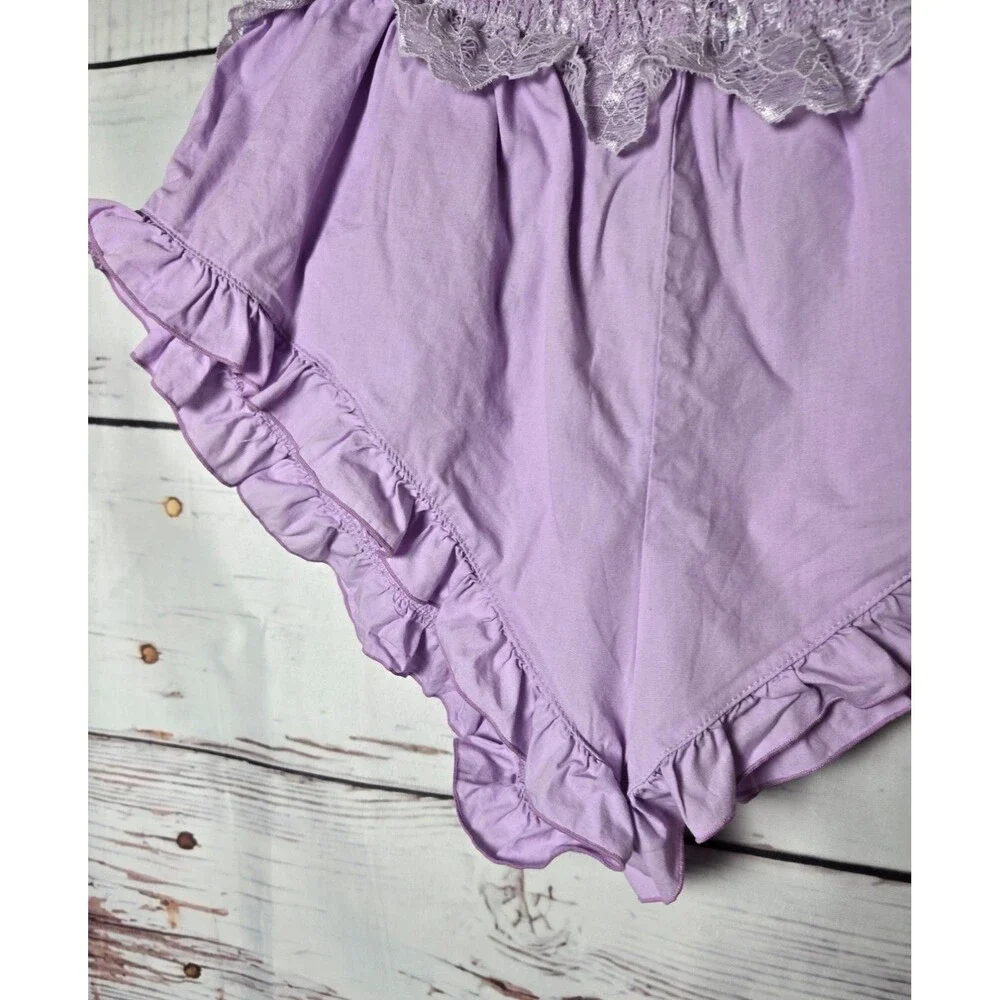 Free People Intimately Ruffle Womens Shorts M Purple Ruffle Lace Trim Pajama